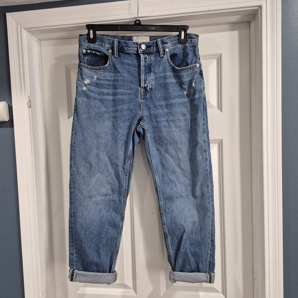 Everlane Jeans Womens 29 Boyfriend Slouchy Button Fly Distressed‎ 100% Cotton